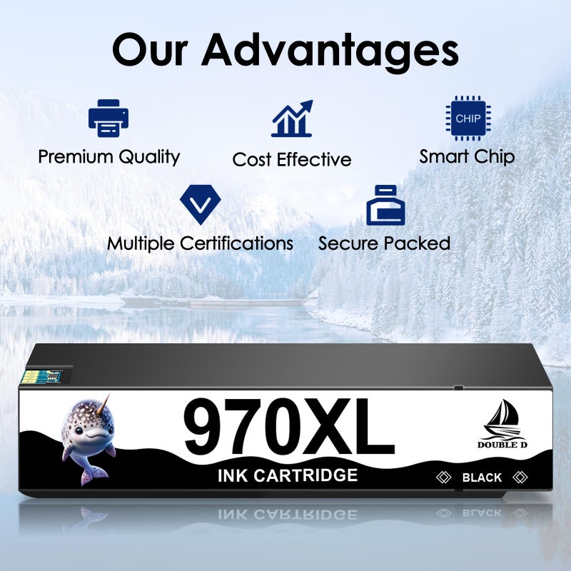 DOUBLE D Compatible Replacement for HP 970XL 971XL 970 971 Ink Cartridges (Upgraded Chip), Work for HP Officejet Pro X576dw X476dw X476nw X551dw X451dw X451dn (1B, 1C, 1M, 1Y) 4 Pack - Image 3